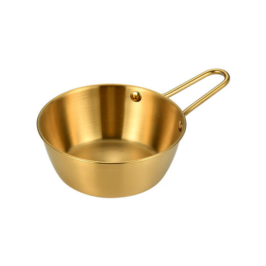 304 stainless steel Korean rice wine bowl, rice bowl, rice wine bowl with handle, special hot and cold wine bowl for restaurants, cooking bowl 304 rice wine bowl - with single handle - gold 13CM