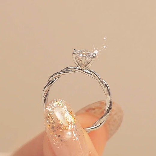 DR Valentine's Day gift DRdr1 carat moissanite diamond ring sterling silver ring female design gift for girlfriend and lover one carat silver white size 10_(_finger circumference 49-50mm)