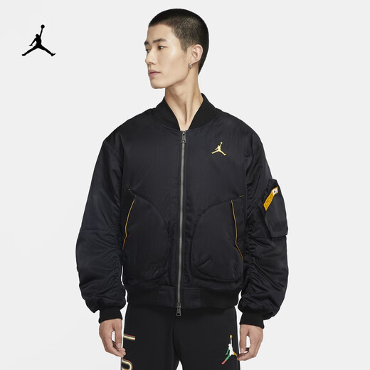 Nike (NIKE) Jordan Official Nike Jordan Men's Jacket Winter Jacket Cotton Warm Printed Embroidery Lightweight CZ1191 010 Black/University Gold/White/(University Gold) S