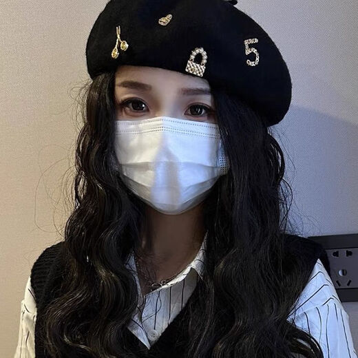 Miss Right's design sense Internet celebrity foreign style beret women's autumn and winter wool Korean style retro fashion face little painter Beilei hat trend Xiaoxiang No. 5 wool beret black one size 9 to 18 years old 54 to 56 cm