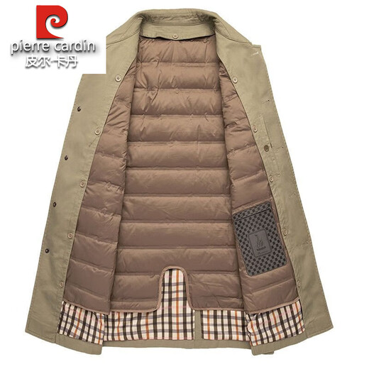 Pierre Cardin 100% cotton windbreaker men's autumn and winter 2025 new casual warm down liner removable mid-length coat for men blue M 170