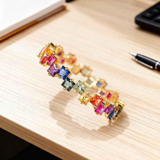 Private jewelry, natural colored gemstone 1.55 carat rainbow sapphire ring, 18K gold fashionable small sugar cube ring, rainbow color (18K yellow), ring number can be customized