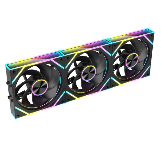 Jingpin Lu Prism V2 bloc de construction ventilateur noir feuille inversée triple paquet épissage sans fil châssis refroidissement ventilateur 12CM synchronisation de la lumière divine 5V 3 broches ARGB PWM contrôle de la température régulation de la vitesse