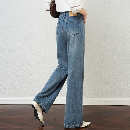 Olrain 2025 new women's autumn and winter narrow straight wide-leg pants, fashionable tall and slim jeans, retro blue M