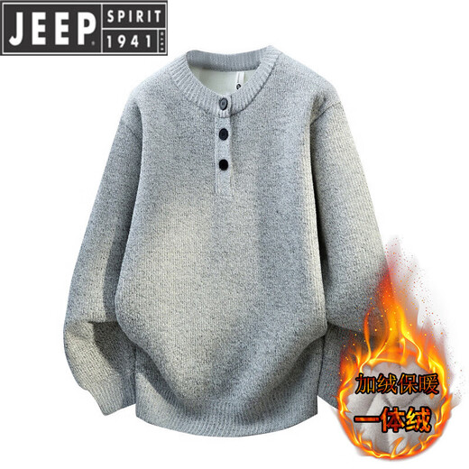 JEEP SPIRIT Jeep one-piece velvet plus velvet thickened sweater men's winter Henry neck round neck pullover sweater solid color top light gray one-piece velvet XL weight range 95-120Jin Jin is equal to 0.5 kg