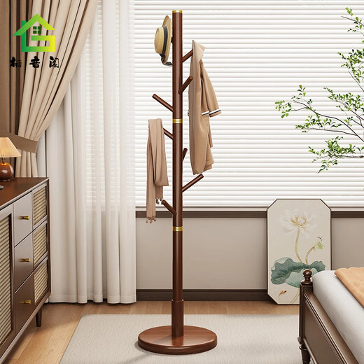 Qiyin Pavilion clothes hanger floor-standing solid wood coat rack bedroom clothes hanger floor-standing living room vertical clothes drying rod indoor bag rack