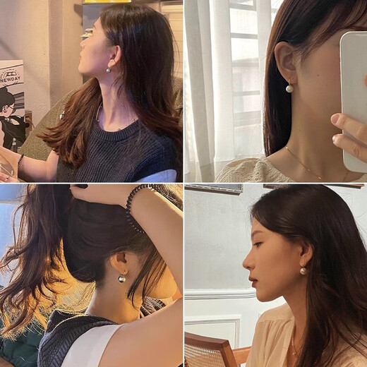 S999 sterling silver Shijia pearls, hemp gray pearl earrings for women, light luxury high-heeled shoes earrings, 12MM Shijia milk white silver ear hooks