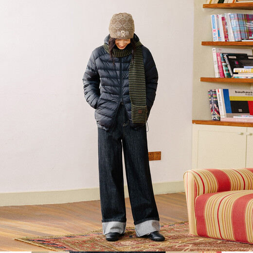 OCTOPUSME Lightweight Warm Rib Down Jacket Women's 2025 New Simple Short Jacket Black M