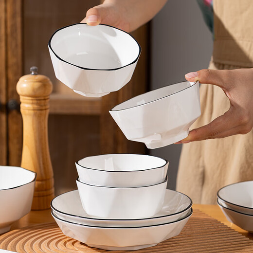 钻石黑线餐具碗盘套装家用餐具简约釉下彩套装乔迁新居餐具 7英寸盘1只【钻石黑线】 无规格