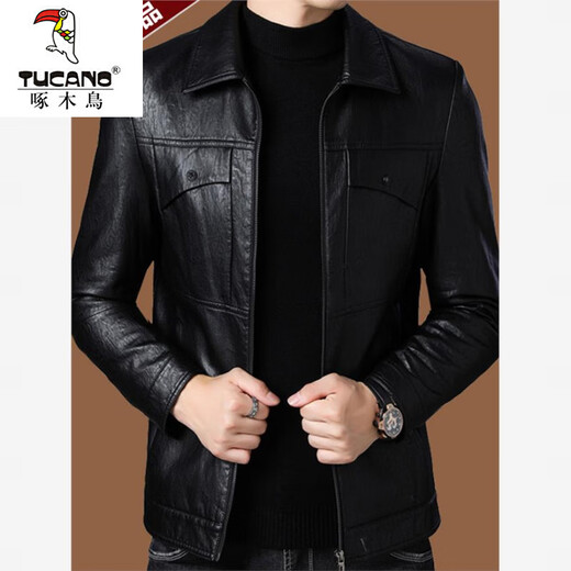 Woodpecker 2026 new PU leather jacket men's autumn and winter business casual motorcycle jacket leather jacket pickle green M 170