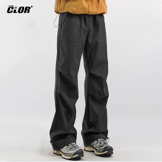CLOR outdoor overalls men's autumn and winter windproof plus velvet sports hiking and mountaineering casual straight pants CL52 black L