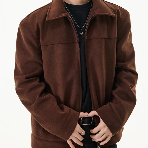 IZEXX American imitation suede jacket frosted high-end men's top outdoor retro autumn and winter jacket HJ58 coffee color L
