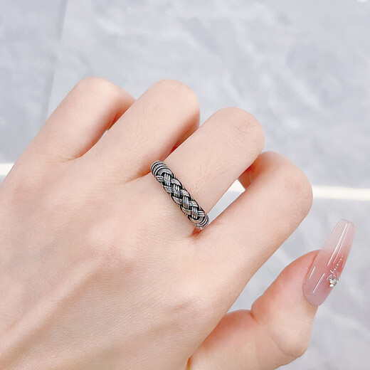 Laofu gold platinum ring pt950 electric black gold hemp rope braided ring men's birthday gift for boyfriend and husband, about 8.64g