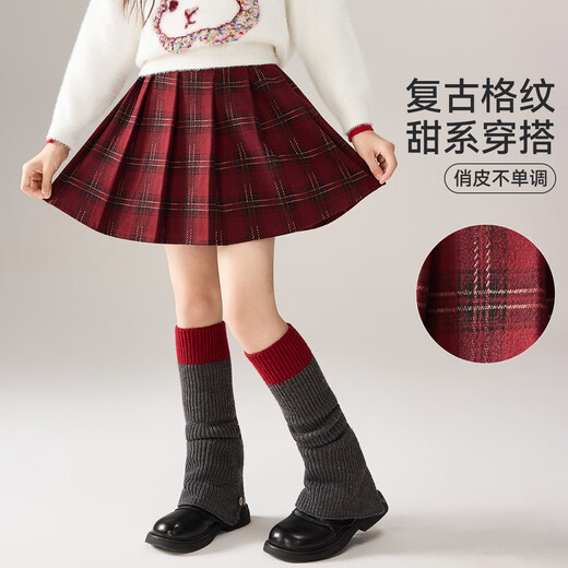 ASK JUNIOR children's skirt winter middle and large children's college style pattern contrasting color girls' anti-exposure pleated skirt New Year's short skirt