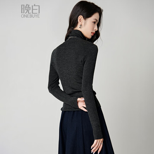 Late White New Product 100% Sheep Wool Turtleneck Sweater Women's 2025 Autumn and Winter Style Western Style Versatile Bottoming Sweater Dark Gray M