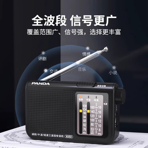 熊猫（panda）6123 老人收音机便携式袖珍迷你多全波段半导体指针式车载备用（黑）