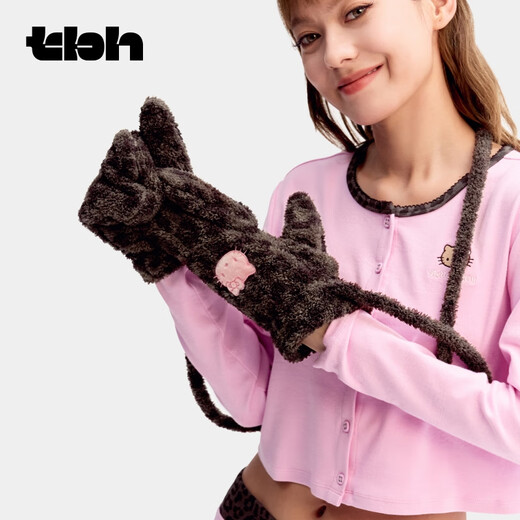 Brutalist Home (tbh) Hello Kitty Plush Gloves Winter Thickened Warm Windproof Gloves for Women Hello Kitty Plush Gloves - Coco Leopard Print