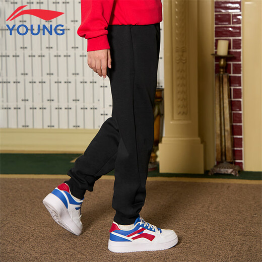 Li Ning children's clothing children's sports pants for boys and girls plus velvet lock warm cotton feel soft leggings sweatpants 170YKLV465-1