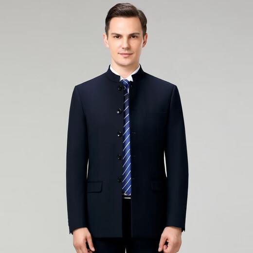 Montagut French imported pure wool Chinese tunic suit men's suit Chinese stand-collar wedding Tang suit dress for middle-aged and elderly fathers official flagship gray top + pants counter genuine XL 180 counter genuine