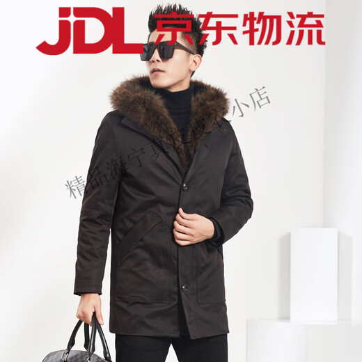 Winter new parka men's medium-length mink coat American raccoon fur collar hooded high-end men's custom-made black L 170