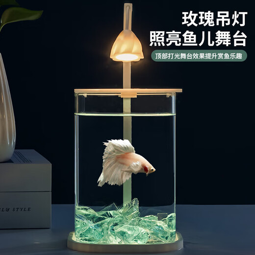 Round household transparent small fish tank desktop 4K ultra-clear desktop fish tank decoration ornamental one-piece desktop ecological aquarium turtle tank goldfish tank ice blue glass landscape package