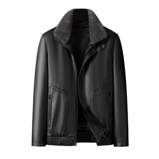 Jiujiu Wang Jiu Mu Wang Removable Liner Leather Jacket Men's 2025 Autumn and Winter Fatty Plush Loose Casual Motorcycle Style Jacket Military Color 2XL (155-165Jin Jin equals 0.5 kg)