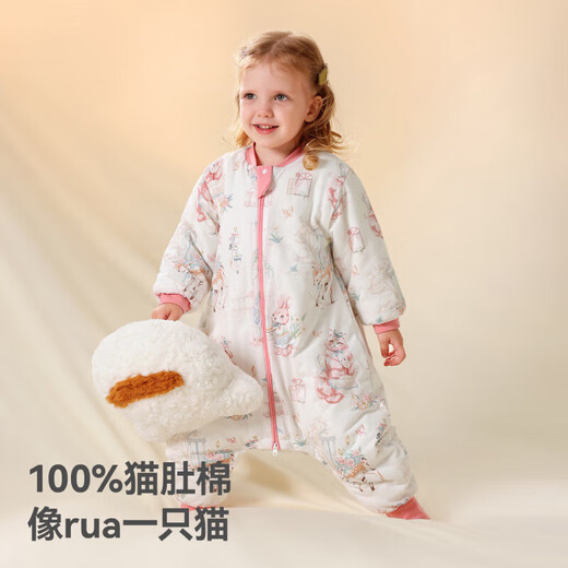 Bates sleeping bag for baby spring and autumn children 3-6 years old pure cotton split-leg anti-kick quilt warm anti-jump jumpsuit Bear in Wonderland autumn and winter medium thickness 10-20 C cat belly cotton L size recommended height 90-105cm recommended 2-4 years old