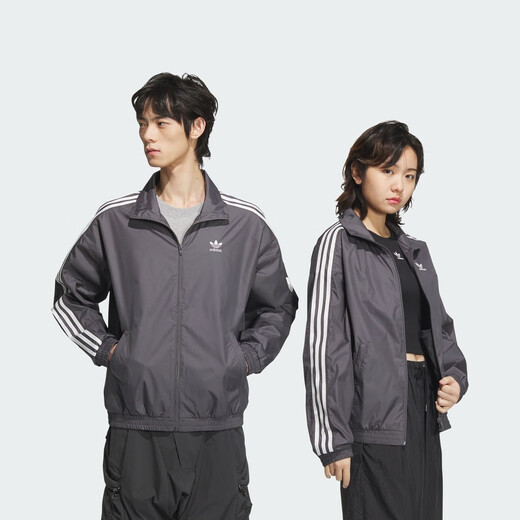 Adidas Couple's Retro Style Woven Stand Collar Jacket Jacket for Men and Women Autumn Adidas Official Clover Dark Gray M