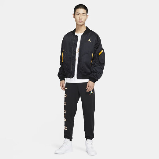 Nike (NIKE) Jordan Official Nike Jordan Men's Jacket Winter Jacket Cotton Warm Printed Embroidery Lightweight CZ1191 010 Black/University Gold/White/(University Gold) S