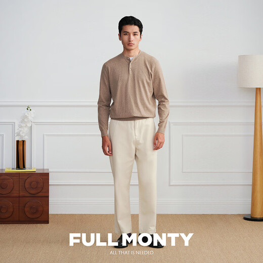 FULL MONTY old money style Henry collar sweater new casual sweater for men with cashmere inner long-sleeved T-shirt 25 autumn camel 70113 L