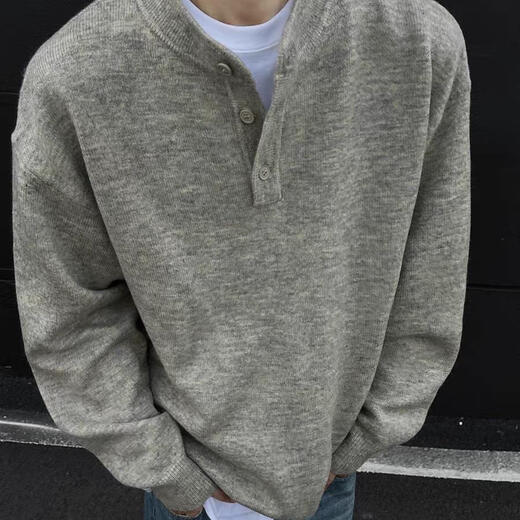 CK American handsome Henry collar sweater for men 2024 new autumn and winter lazy old money style sweater sweater jacket black black L