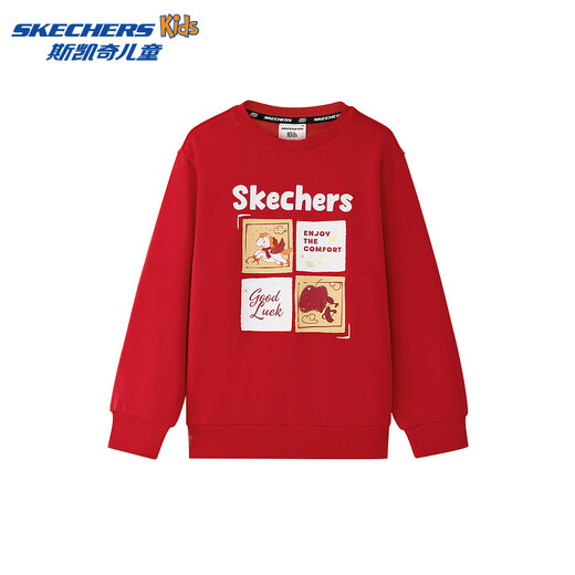 Skechers Children's Spring Series Autumn and Winter Children's Clothes Red Raglan Sleeves Fashionable and Versatile Sweater L126K020