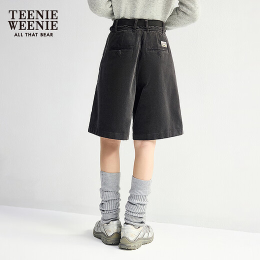 Teenie Weenie Bear Women's Simple Casual Pants 2025 Autumn New Flower Bud Waist Work Wear Velvet Shorts Gray L