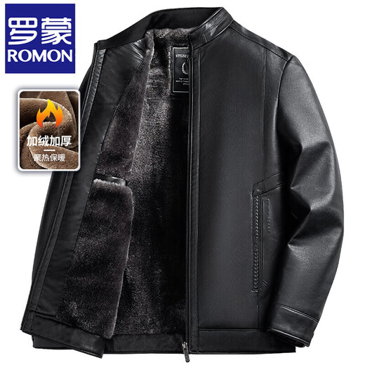 ROMON high-end velvet leather jacket men's autumn and winter thickened warm dad men's warm leather jacket top 2315 black velvet 2XL 185 (suitable for 135-155 Jin Jin equals 0.5 kg)