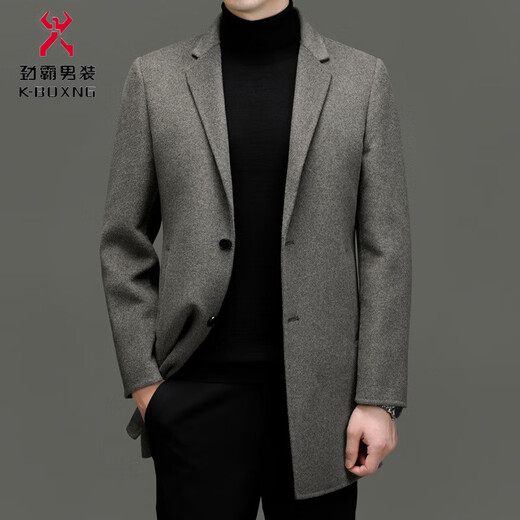 Jinba double-sided woolen coat for men, medium-length, thickened down lining, suit collar, winter coat, middle-aged woolen windbreaker 2368 black (down lining removed) M 170/48