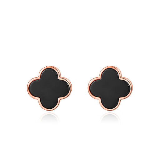 Givenchy same style four-leaf clover earrings for women, versatile S925 sterling silver niche high-end earrings inlaid with agate, non-fading S925 four-leaf clover earrings * black