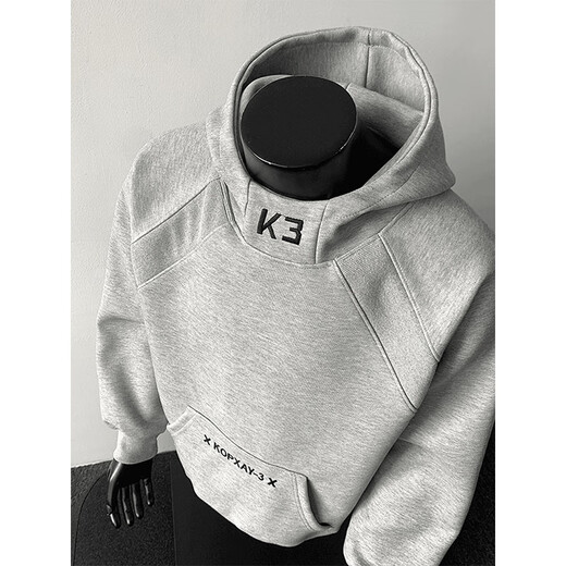 Katuchi trendy brand heavy stiff hooded sweatshirt men's autumn and winter American high street velvet thickened handsome couple tops jacket white gray velvet XL recommended 120-140Jin Jin equals 0.5 kg