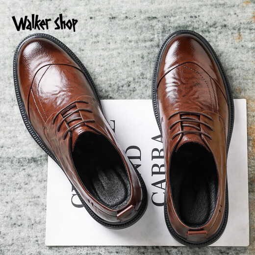 Walker Shop Fashionable Big Toe Shoes for Men 2025 New British Soft Sole Increased Men's Commuting Business Casual Leather Shoes Black 42