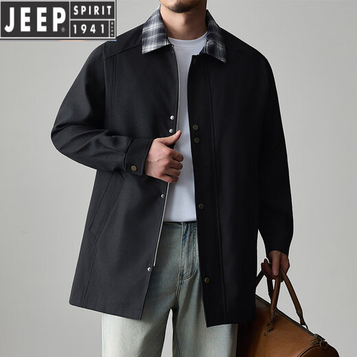 JEEP SPIRIT Men's Spring and Autumn Mid-length Jacket Large Size Fat People Loose Trendy Handsome Casual Versatile Windbreaker Solid Color Jacket Khaki 2XL
