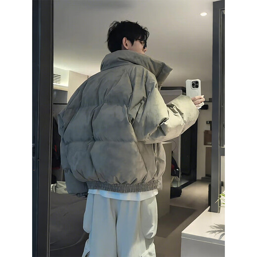 Katuchi American tie-dyed down cotton coat men's winter short high-collar bread coat cleanfit high-end cotton coat thick coat camel XL