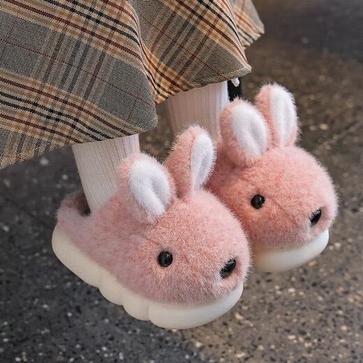 Children's cotton slippers 2024 winter new style girls' cute home non-slip girls' furry slippers for middle and large children autumn and winter upgraded version of environmentally friendly material pink slippers 12 24/25 size (shoe inner length 15CM suitable for feet 14