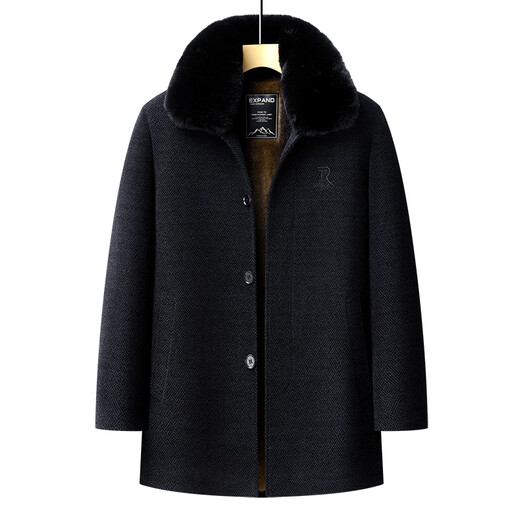 Xiaolilang new winter new lapel plus velvet thickening mid-length dad detachable fur collar jacket coffee color 4XL 195