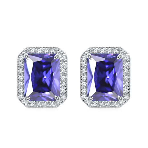 925 Square Diamond Zircon Gemstone Colorful Earrings Rectangular Crystal Earrings Jewelry Earrings High Quality Wholesale 925 Tanzania Blue December