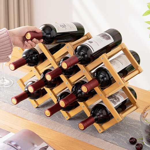 Tanbeiman red wine display rack red wine rack storage rack grid home installation-free wine rack ornaments small wine cabinet multiple bottles of wine desktop simple installation-free foldable primary color - two layers (thickened pure bamboo) 5 bottles