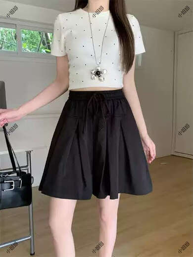 大码复古薄款休闲裤女2025新款夏季高腰阔腿裤胖MM显瘦五分短裤子 黑色 M M建议90100斤