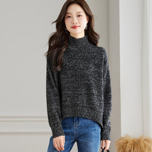 Shexi (Srcr) half turtleneck thick pure wool sweater for women with soft waxy sweater autumn and winter short loose warm knitted bottoming shirt