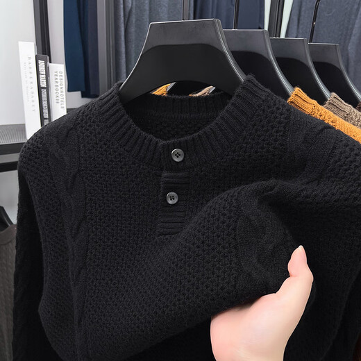 EMZ Ordos men's thick woolen sweater Henry collar button autumn and winter young and middle-aged stand collar casual sweater wool pine gray brown S 165