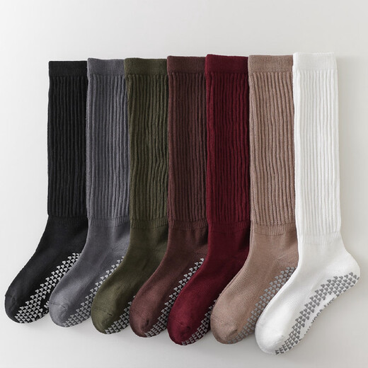 New autumn and winter long yoga socks professional non-slip Pilates thickened calf socks for women's fitness thickened pile yoga calf socks black one size