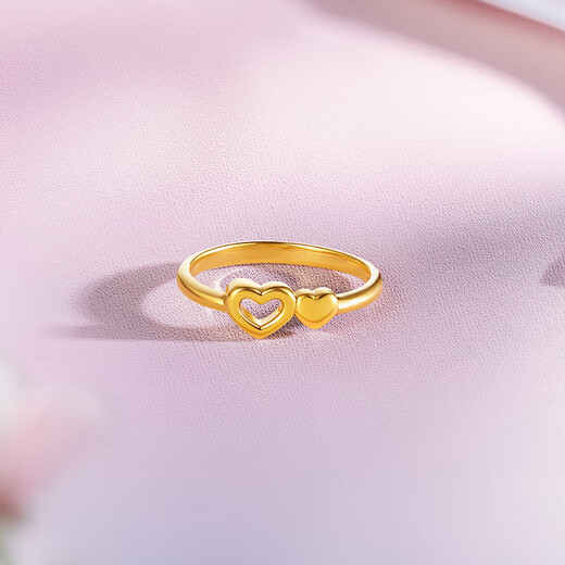 Saturday Fortune (ZLF) Gold Ring Women's 5D Hard Gold Two Hearts Solid Gold Ring Pricing No. 12-0.91g