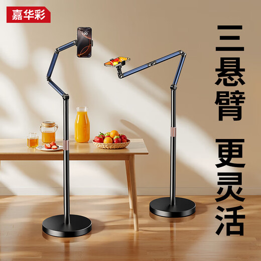 Jiahuacai Live Broadcast Mobile Phone Special Bracket Floor-standing Overhead Shooting Mobile Phone Stand Mirror Live Broadcast Stand with Radiator Multi-functional Internet Celebrity Anchor Shooting Support Stand Calligraphy 1.7 Meter Double Arm Mobile Phone Model